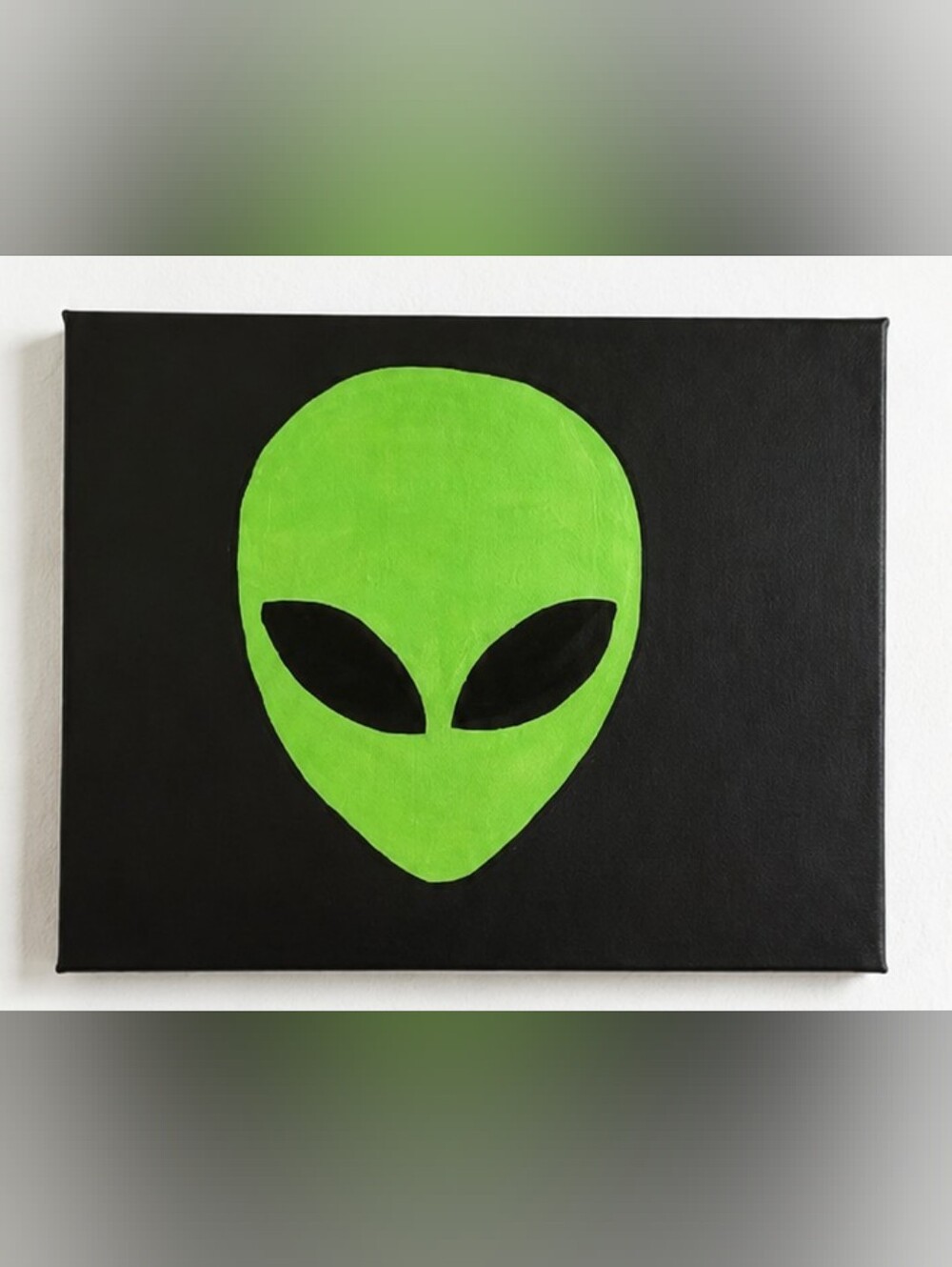 Hand Painted Green Alien Canvas Art Acrylic Painting Sci-Fi Wall Decor 2026